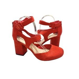 Torrid  Shoes Size 10.5 Red Faux Suede Block Chunky Heel Ankle Strap Sandals